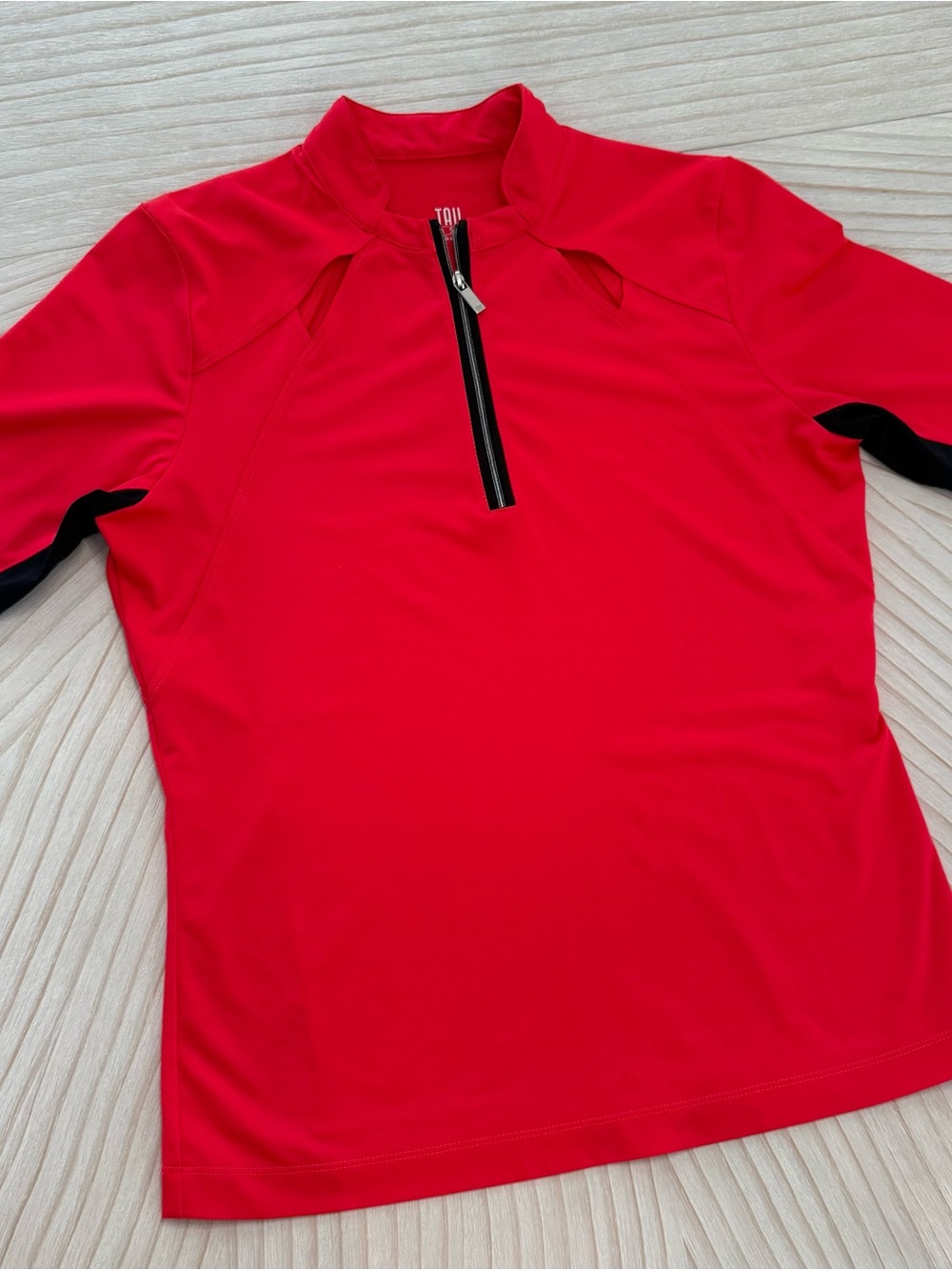 Red Short Sleeve Zip-Front Performance Tee